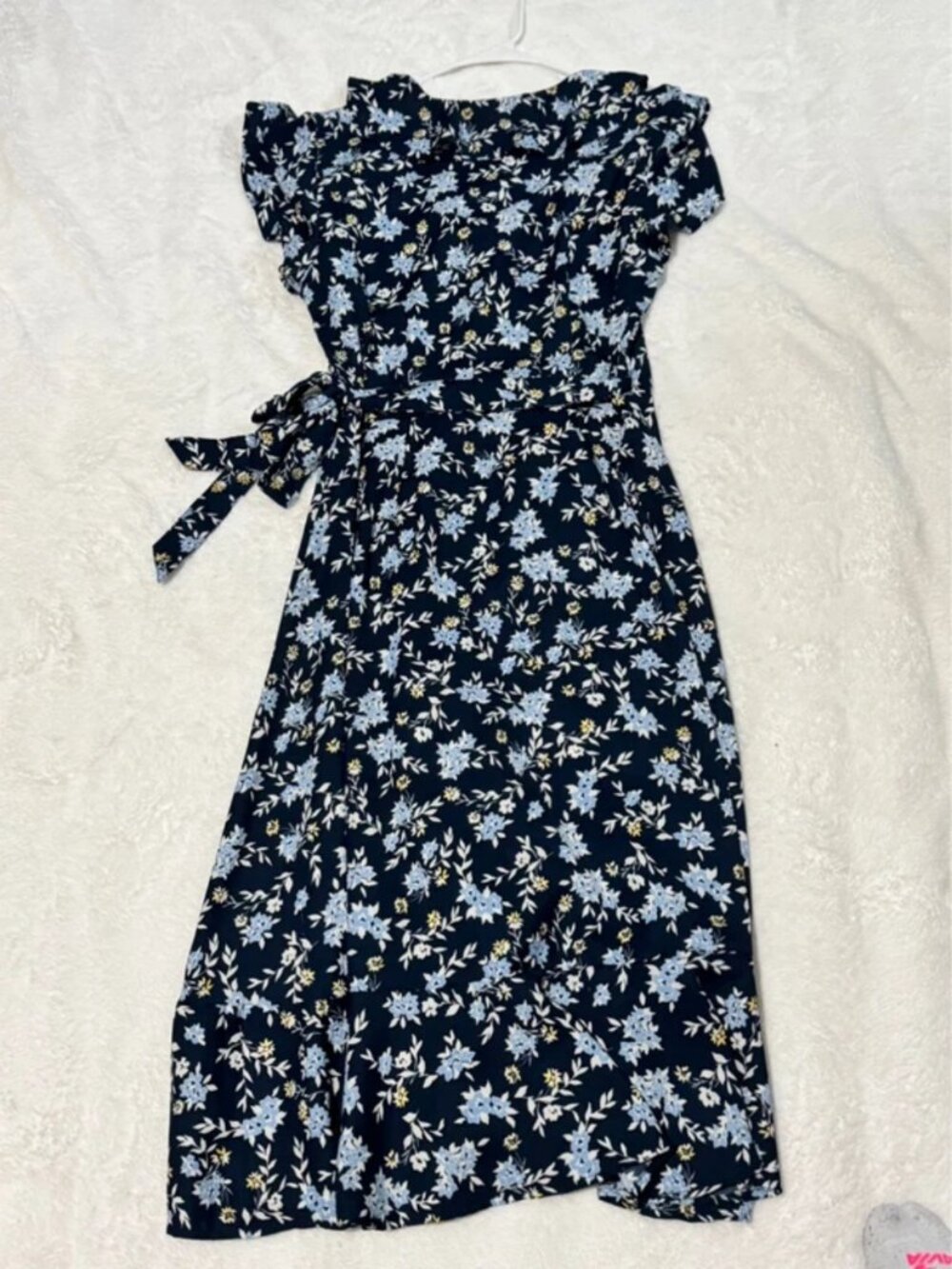 Blue floral wrap dress